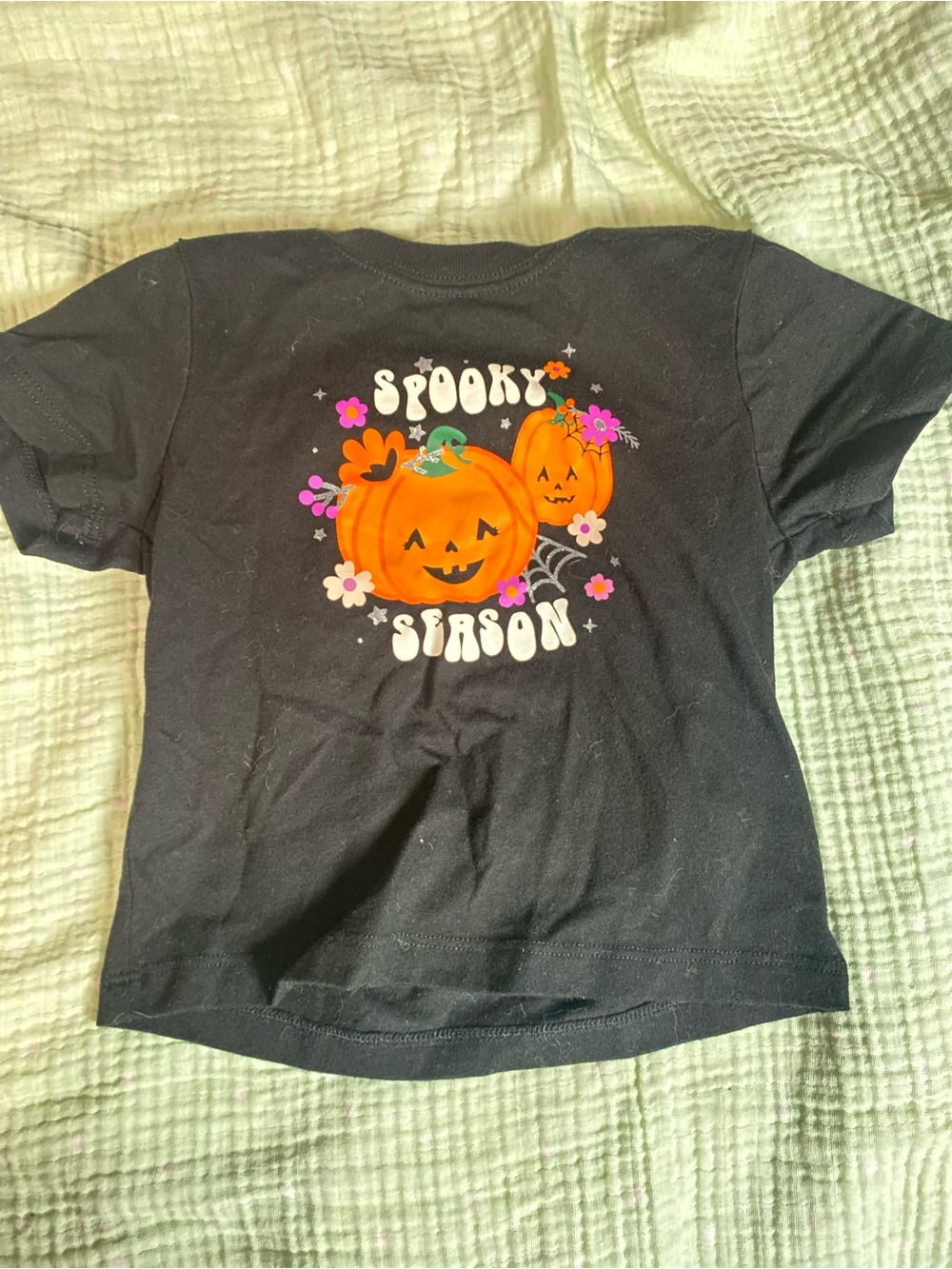 Black Halloween Tee with Pumpkin Graphic - "Spooky Season" 12 months